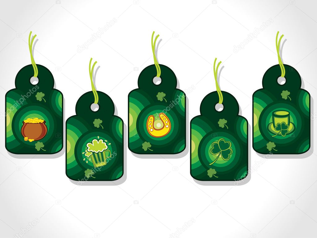 Abstract grey background with set of five st patricks day tag