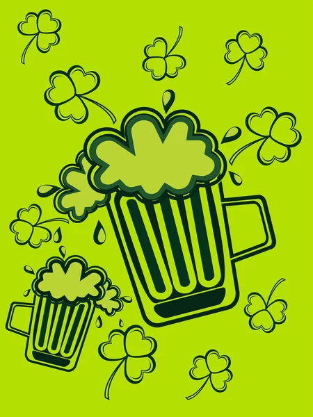 ビール ジョッキと黄色緑のシャムロックを抽象的な背景 — ストックベクタ