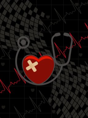 background with stethoscope, red damage heart clipart