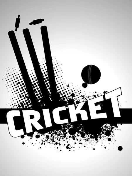 Grungy cricket achtergrond met stempel en leder bal — Stockvector