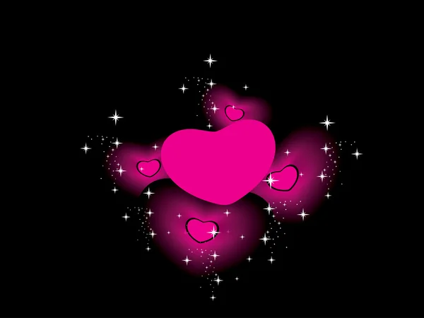Funkelnder Sternenhintergrund mit rosa Herzen — Stockvektor