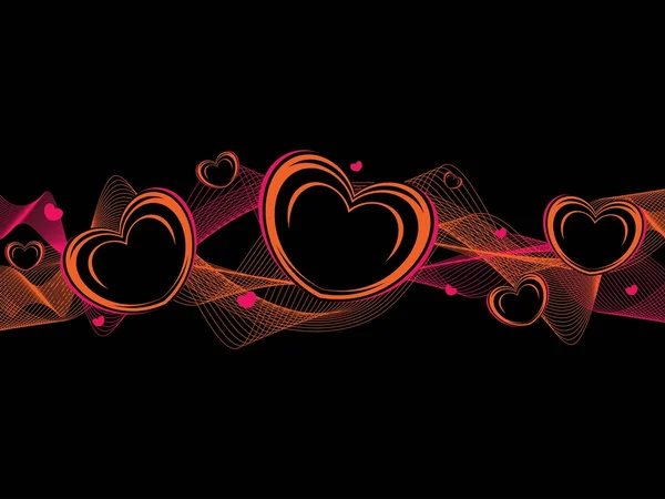 Bakgrund med våg, romantiska hjärtan — Stock vektor