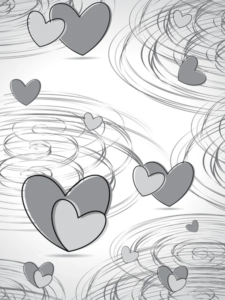 Spiral bakgrund med grå hjärtan — Stock vektor