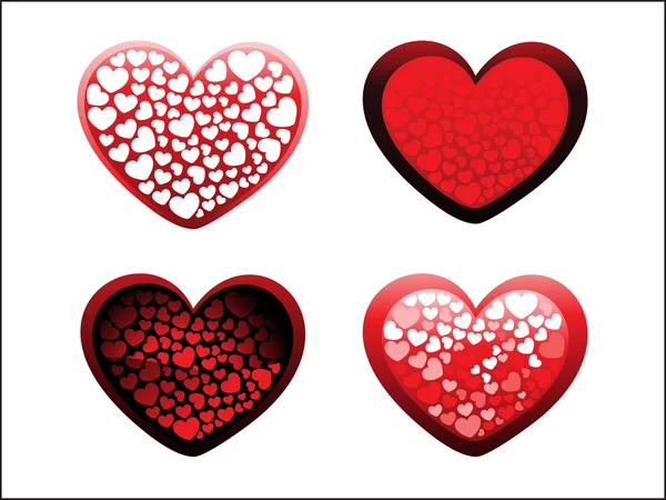 Sfondo con set di quattro cuore romantico — Vettoriale Stock