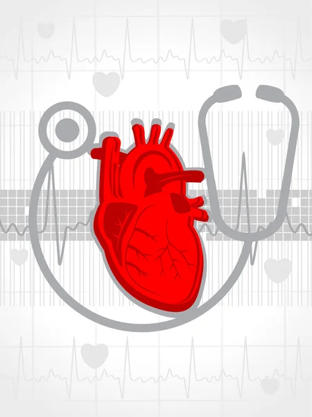 Achtergrond met stethoscoop, menselijk hart — Stockvector