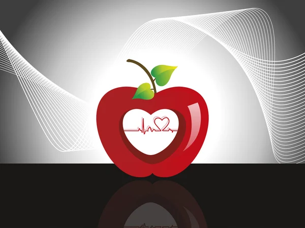 Fundo com batimento cardíaco na maçã — Vetor de Stock