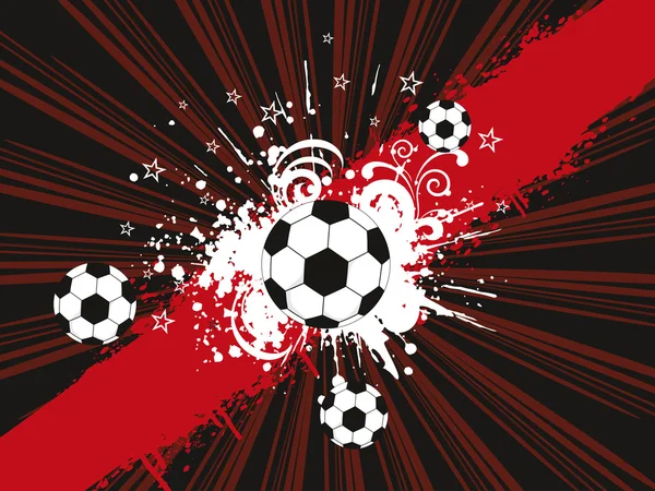 Фон з гранжевими променями з футболами — стоковий вектор