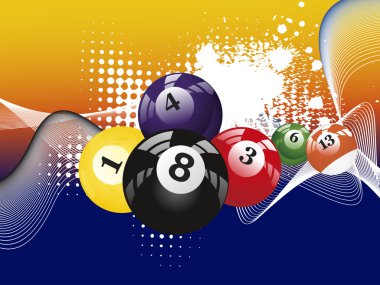 grungy background with colorful billiard balls clipart