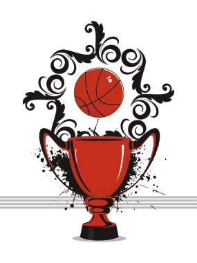 grungy background with trophy, basketball clipart