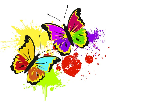 Красочный гранж фон с красивыми бабочками — стоковый вектор
