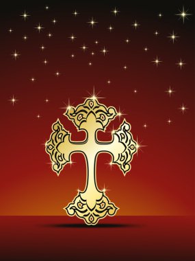 Background with isolated shiny golden cross clipart