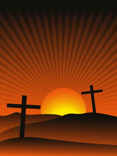 Фон заходу сонця з хрестом — стоковий вектор
