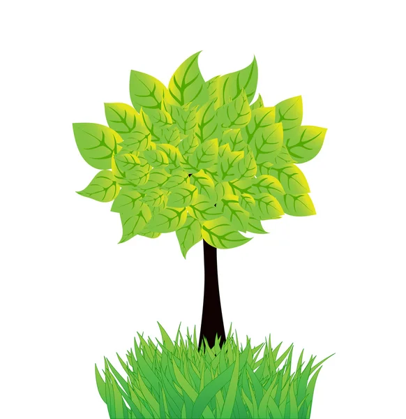 Fondo vectorial de verano con árbol y hierba — Vector de stock