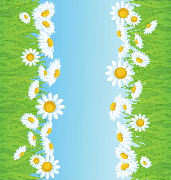 Vektor bakgrund med grönt gräs och blommor — Stock vektor