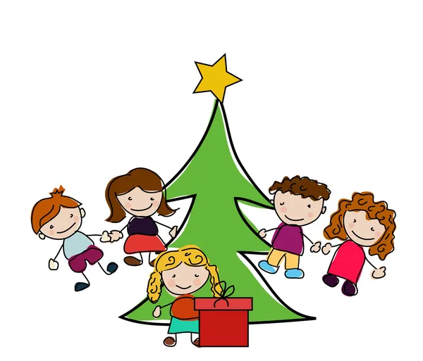 Çocuklar ile vektör yeni yıl kartı — Stok Vektör