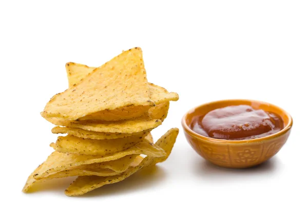 stock image Maize chips and salsa sauce isolated