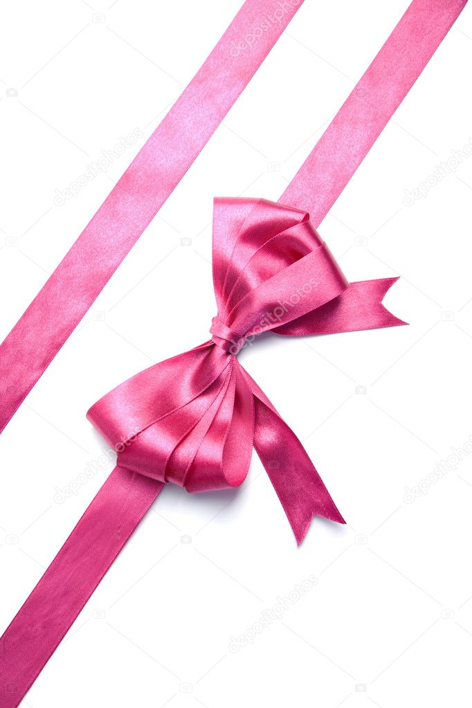 Pink ribbon with bow isolated