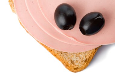 Bread with sausage and olives isolated clipart