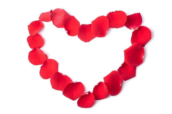 Izole kırmızı gül yaprakları kalp — Stok fotoğraf
