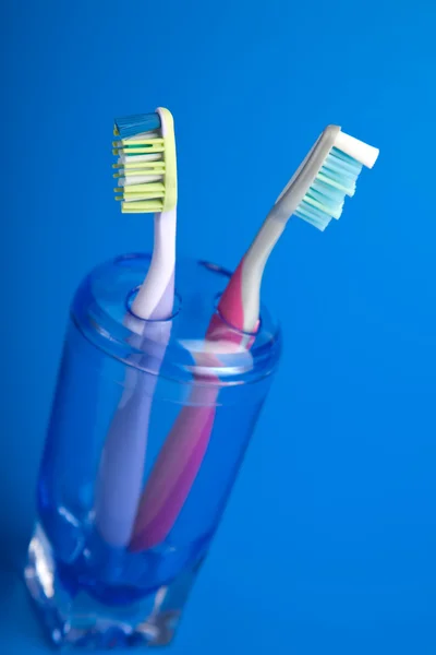 Duas escovas de dentes coloridas — Fotografia de Stock