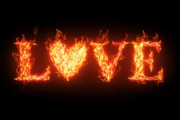 Palavra Fiery Amor isolado sobre preto — Fotografia de Stock