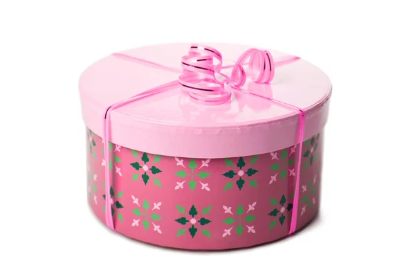 Pink gift box with ribbon isolated — Stock Photo, Image