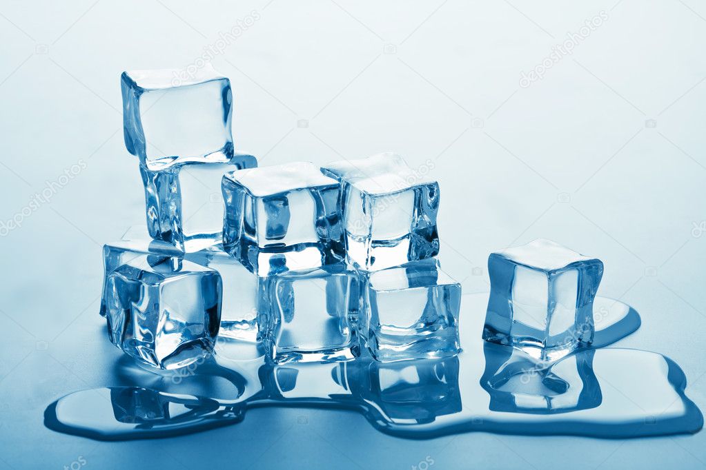 Stack of melting ice cubes