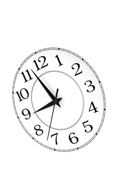 Biały zegar czas około dziewięciu na białym tle — Zdjęcie stockowe