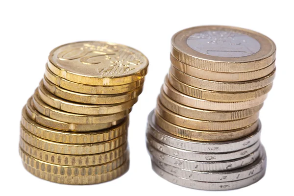 Two stacks of coins isolated — Stock Photo, Image