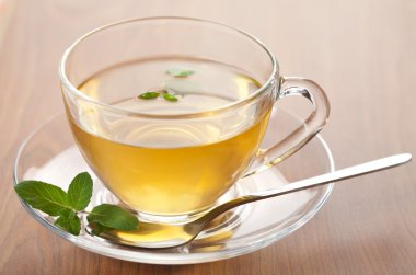 Cup of green tea with mint clipart