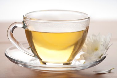 Cup of green tea and white flower clipart