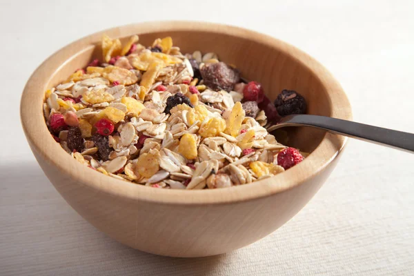 stock image Cereal in wooden bowl