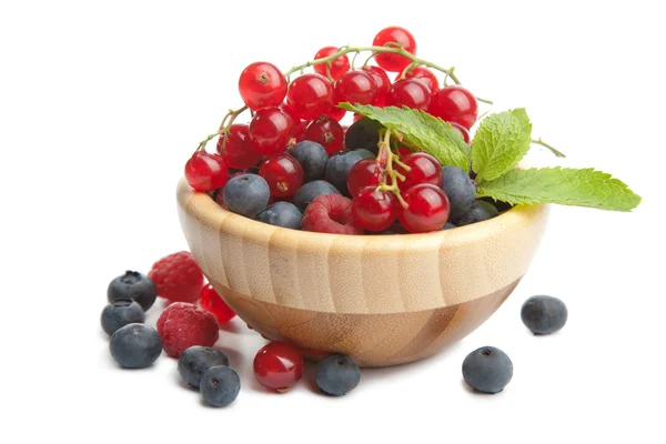 Fresh berries in wood bowl isolated — Stock Photo, Image