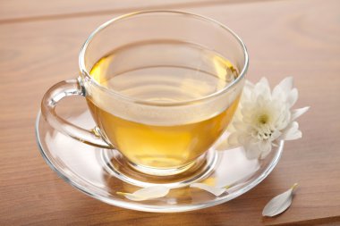 Cup of green tea and white flower clipart