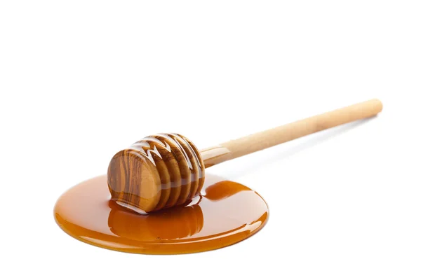 Miel silvestre y tarro de madera aislados — Foto de Stock