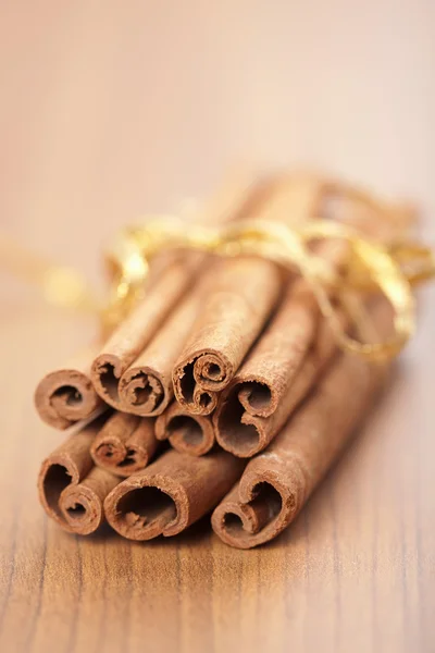 stock image Cinnamon with golden ribbon