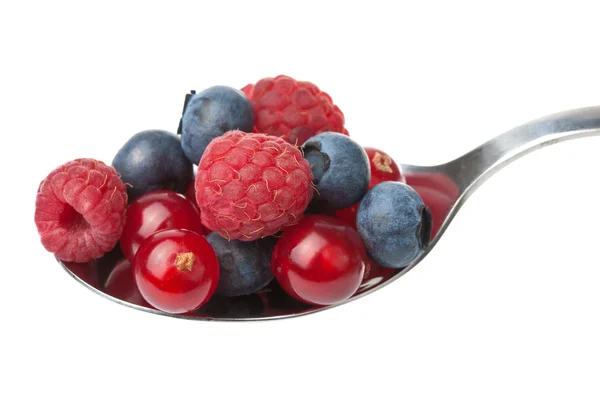 Fresh berries in spoon isolated — Stockfoto