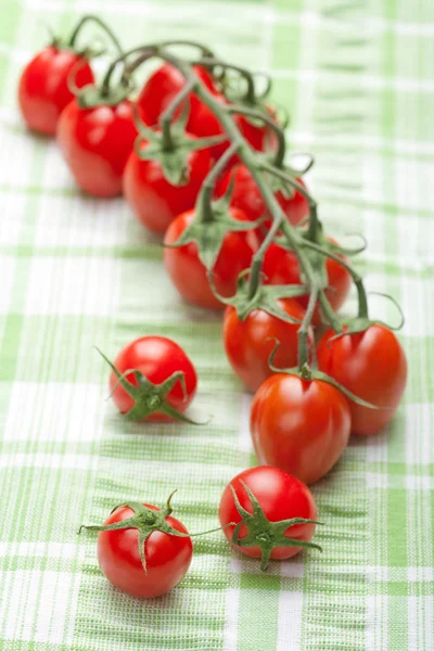 Zralá rajčata nad zelenou látkou — Stock fotografie