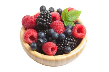 Fresh berries in wood bowl isolated clipart