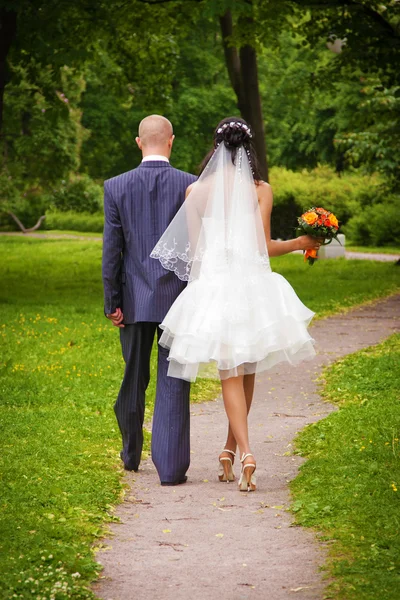 Bruidspaar wandelen — Stockfoto