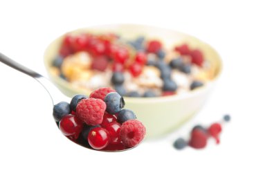 Fresh berries in spoon isolated clipart