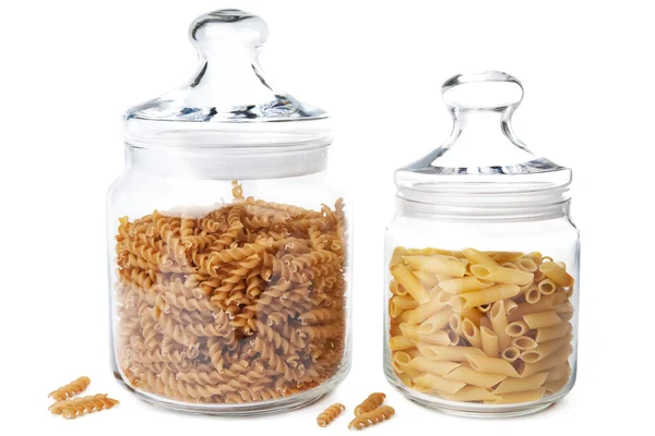 stock image Raw pasta in jar isolated