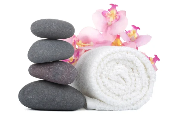 Spa stones and towel isolated Stock Photo