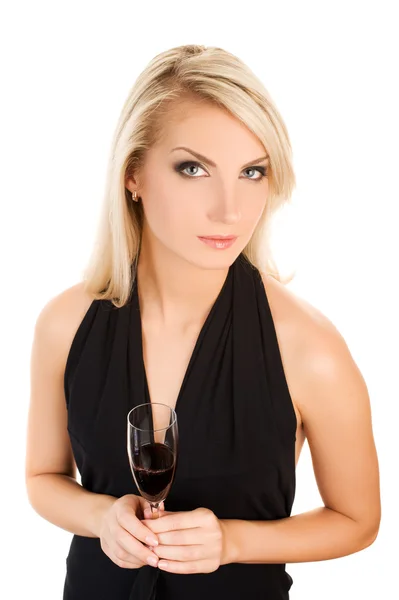 Mulher Bonita Com Copo Vinho Tinto — Fotografia de Stock