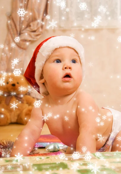 Αξιολάτρευτο Μικρό Παιδί Καπέλο Χριστούγεννα — Φωτογραφία Αρχείου