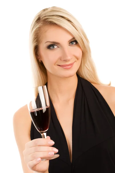 Mooie Jonge Vrouw Met Een Glas Rode Wijn — Stockfoto