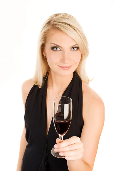 Beautiful Young Woman Glass Red Wine — Stock Photo, Image