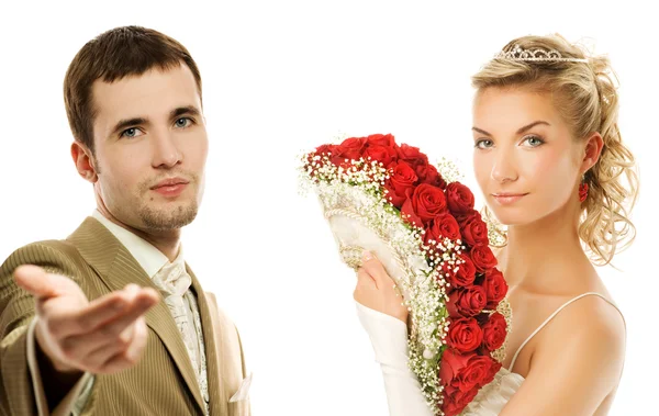 Braut Und Bräutigam Isoliert Auf Weißem Hintergrund — Stockfoto