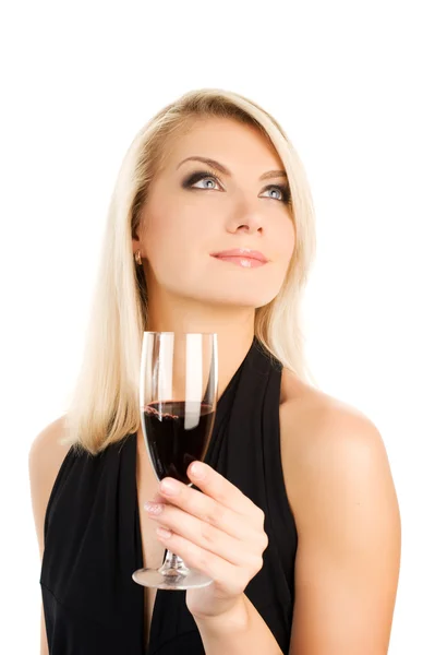 Bir Bardak Kırmızı Şarap Ile Güzel Bir Genç Kadın — Stok fotoğraf