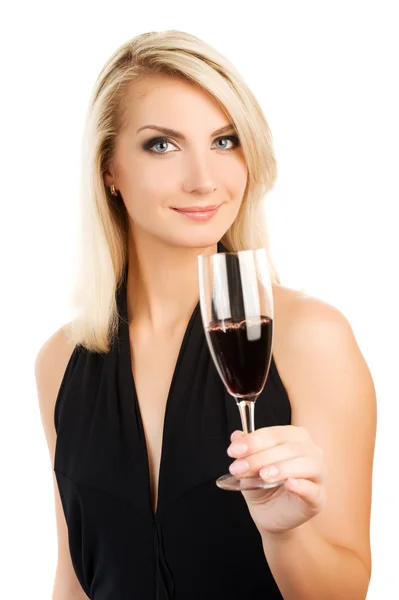Όμορφη Νεαρή Γυναίκα Ένα Ποτήρι Κόκκινο Κρασί — Φωτογραφία Αρχείου